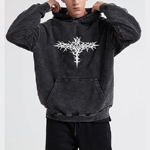 Sudadera con Capucha Aicd Wash con Estampado Gráfico Gótico, Sudadera Oversize con Estampado de Calavera y Alas, Estilo Grunge, Corte Casual - Product Image 4