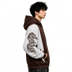 Sudadera con capucha de verano para hombre, 100% algodón, forro polar, corte regular, hombros caídos, bloques de color, con cremallera, ropa de calle de invierno de alta calidad - Product Image 3