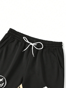 <b>Black</b> Flare <b>Pants</b> With Side Stripe And Graphic Print Streetwear Style Drawstring Waist Loose Fit Full Length <b>Women's</b> <b>Pants</b> - Product Image 4