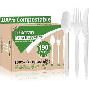 Posate Monouso Extra Resistenti da 200 Pezzi, Cucchiai Biodegradabili Eco-Friendly da 17 cm, Utensili Grandi Compostabili Senza Plastica - Product Image 1