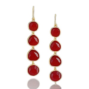 <b>Top</b> Selling 925 Sterling <b>Silver</b> 18K Gold Plated Drop Earrings Women Red Onyx Fancy Gemstones Wedding Gift - Product Image 1