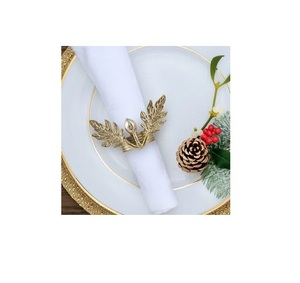 ที่ใส่ผ้าเช็ดปากแบบคลาสสิกหรูหรา เป็นมิตรกับสิ่งแวดล้อม ลายใบไม้สีทอง สำหรับงานแต่งงาน แหวนผ้าเช็ดปากโลหะสีทอง ดีไซน์จากธรรมชาติ - Product Image 1