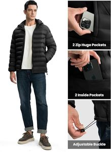 <b>Mens</b> Black Puffer <b>Jacket</b> Winter <b>Warm</b> Quilted Lightweight Outdoor Casual Breathable Eco-Friendly OEM Service Windbreaker - Product Image 4
