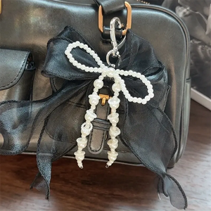 Y2K Sweet Lace Ribbon <b>Bow</b> Beaded Pendant Keychain Cute Tassel Bag Charm Phone Hanging Ornament Gift for Girls Women - Product Image 3