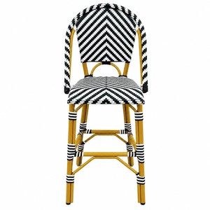 Tabouret de bar moderne noir et blanc à chevrons tressés, dossier haut avec accoudoirs, en rotin, pour bar à domicile, café, prix DDP USA - Product Image 1