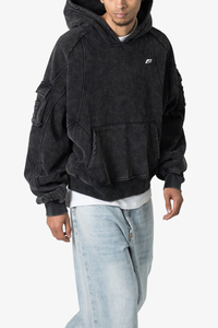 Sweat à capuche épais délavé à l'acide pour homme, 100% coton molletonné respirant, avec empiècements, logo personnalisé, mode hiver, streetwear Y2K - Product Image 5