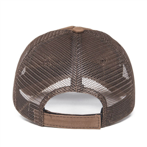 Gorra Trucker de Alta Calidad Personalizada de 6 Paneles, sin Estructura, con Malla Trasera, Marrón, Lisa, Desgastada, de Algodón/Poliéster - Product Image 5