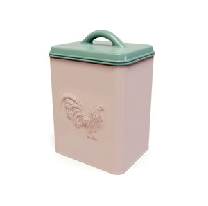 Metal Rooster Embossed Food Storage Container with Lid <b>Square</b> Shape Country Style Kitchen Use With Handle Freshness Preservation - Product Image 1