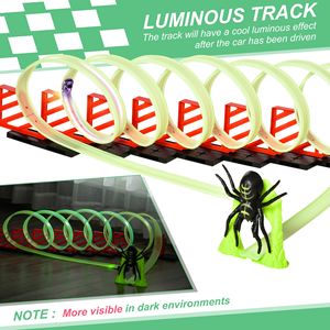 Set di Piste Illuminato con Auto a Retrocarica Modello Ragno per Bambini dai 3 ai 6 Anni, Verde e Rosso - Product Image 4