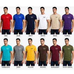 T-shirt en coton uni à col rond et manches courtes pour homme, coupe classique, couleur unie, jersey décontracté, blanc et beige - Product Image 5