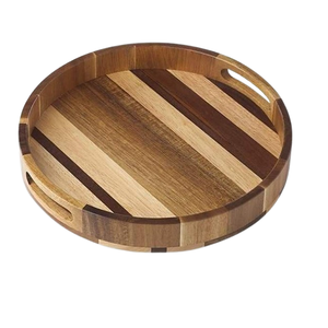 Plateau de service en bois Art Déco, finition bois naturel, rectangulaire, en bois d'acacia, multifonctionnel, poignée personnalisable pour le thé et le café - Product Image 5