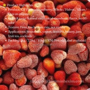 Fresas Enteras Congeladas IQF de Vietnam, Marca KMI, 10 kg, Naturalmente Dulces, Perfectamente Congeladas, Empaque a Granel - Product Image 3