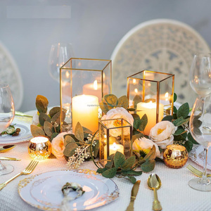 <b>Set</b> of Three <b>Square</b> Gold Metal and Glass Votive Candle Holders Indian Wedding Decorations for Home Use - Product Image 2
