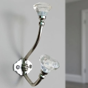 Luxurious Multifunctional Wall Mounted Metal Coat Hooks with <b>Crystal</b> <b>Knobs</b> 2 Hooks Anti Rust Design for Clothing Storage - Product Image 1
