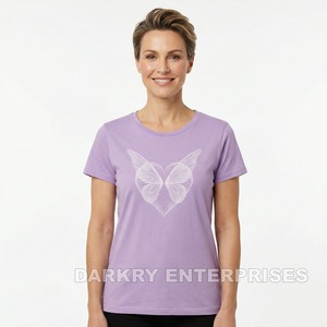 Fabricante de Camisetas Personalizadas para Mujer, Camiseta de Algodón Azul Marino con Estampado de Luna Neón, Impresión en Serigrafía al por Mayor, Marca Privada, OEM, Directo de Fábrica - Product Image 3