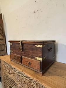 Paradise Handicrafts Contemporary Solid Teak <b>Storage</b> <b>Chest</b> with 3 Brass Drawers for Bedroom & Living Room - Product Image 3