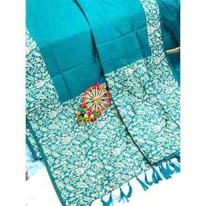 DISEÑADOR BANARASI TEJIDO DE SEDA JACQUARD TRABAJO SAREE CON BLUSA DESCOSTADA SKY - Product Image 1