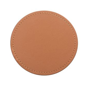 PU <b>Tan</b> Leather Absorbent Drink Round Leather Coasters with Metal Holder Stand Set of 6 - Product Image 3
