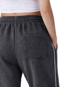 Pantalon de jogging ample gris foncé pour femme, en molleton, avec passepoil latéral, taille élastique et cordon de serrage, décontracté, pour la détente - Product Image 4