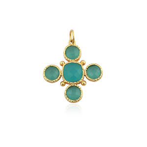 Colgante de Cruz Espiritual Cristiana con Gema de Calcedonia Aqua Corte Cojín, Chapado en Oro de 18K sobre Latón Sólido, para Collares - Product Image 1