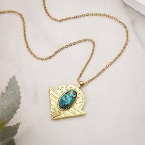 Collar de Plata de Ley 925 con Colgante de Turquesa y Baño de Oro de 14K, Gema Natural, Joyería para Mujer, Regalo - Product Image 2