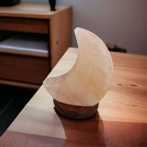 Pure Himalayan Pink Rock Salt Moon Shape Lamp Mood <b>Light</b> for Meditation & Yoga - Product Image 2