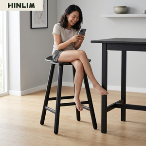 Modern <b>Black</b> Wood Counter Stool Minimalist Design Durable Home Furniture for Apartment Living Room - Product Image 5