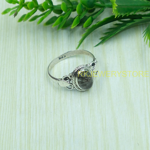 Anillo de Cuarzo Rutilado Negro, Plata de Ley 925, Diseño Hecho a Mano, Anillo de Promesa para Ella, Joyería de Cuarzo, Regalo de Navidad - Product Image 2