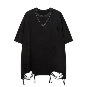 T-shirts tendance unis coupe classique effet usé pour hommes 100% coton écologique couleur personnalisée légers logo personnalisé - Product Image 2