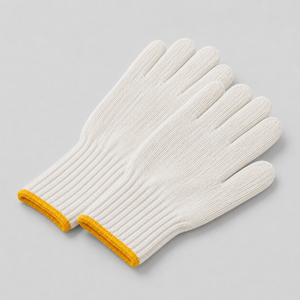 ถุงมือผ้าฝ้ายสำหรับงานทั่วไป พร้อมข้อมือถักและขอบสีเหลือง ทนทาน กันลื่น - Product Image 4