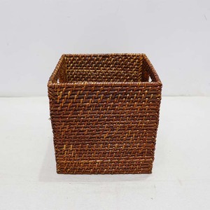 New Design Eco-Friendly Natural Rattan Multi-Purpose Storage <b>Basket</b> Square Diagonal <b>Weave</b> Dark Brown Cube Set of 3 - Product Image 4