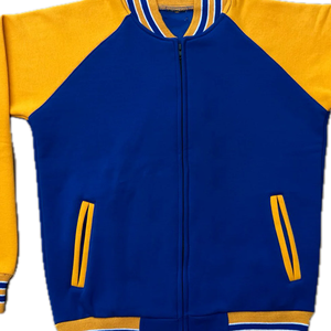 Chaqueta Bomber de Invierno SGRho Azul Rey de Forro Polar con Letras de Chenilla Personalizadas, Mangas de Cuero y Bordado, con Calefacción - Product Image 4