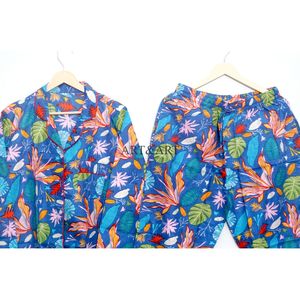 Ensemble de pyjama 3 pièces en coton 100% naturel imprimé floral fait main, chemise de pyjama et sac de rangement pour femmes, pour la nuit d'été - Product Image 6