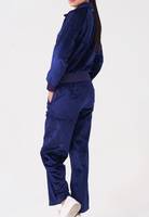 Ensemble de survêtement en velours bleu pour femmes, sweat-shirt à capuche à demi-zip et pantalon large pour l'automne et l'hiver