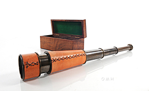 Handheld Telescope in <b>Wood</b> <b>Box</b>-Brown Leather Engraved Multifunction Design - Product Image 2