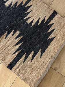 Handwoven Natural Jute Kitchen <b>Runner</b> <b>Rug</b> with Black Geometric Pattern – Eco-Friendly Durable Floor Carpet - Product Image 4
