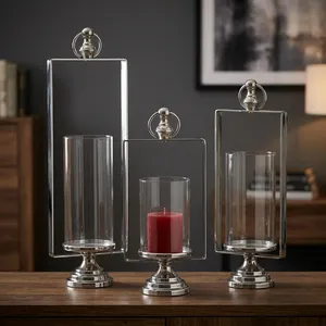 Rectangular Stainless Steel Lantern <b>Candle</b> <b>Holder</b> Set Home Decoration Durable Metal <b>Glass</b> Design - Product Image 6