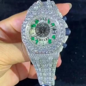 Montre de luxe en diamant, bracelet en argent moissanite, mouvement à quartz, bracelet argenté pour homme, style élégant, cadran en cristal saphir, 10 m - Product Image 1