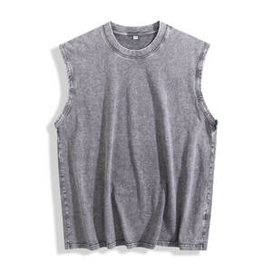 Hot Selling Men's Acid Wash Streetwear <b>Tank</b> <b>Top</b> 100% Cotton Custom Made Breathable Front Embroidery Best Supplier for Bulk - Product Image 5