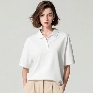 <b>Drop</b> Shoulder Short Sleeved Oversized Women Polo Shirts Button Down Turn Down Collar Polo Shirt Women's Casual Summer Polo - Product Image 3