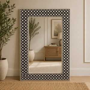 High Quality Handcrafted American Bone Inlay Eco-Friendly <b>Lightweight</b> Square Wall <b>Mirror</b> Brass Accent for Entryway Customizable - Product Image 1
