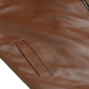 Chaqueta Casual de Motociclista para Hombre, de Cuero PU Marrón y Lona, con Cuello Alto, Cierre de Cremallera, Color Sólido, Manga Regular, Impermeable para Invierno - Product Image 5