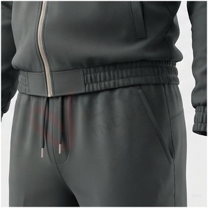 Conjunto Deportivo Gris para Hombre, Manga Larga, Cuello Alto, Cierre de Cremallera Frontal, Color Sólido, Transpirable, Estilo Casual para Otoño, Corte Regular - Product Image 5