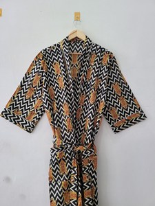 Robe Kimono Longue Asymétrique Premium 100% Coton Imprimé Léopard Col V Taille Haute Manches Longues Écologique Respirante - Product Image 2