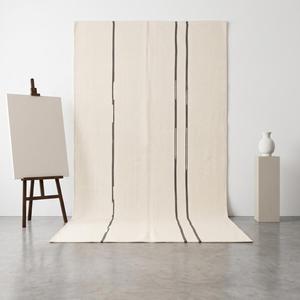 Tapis en laine tissé plat de qualité supérieure, couleur unie ivoire crème, style minimaliste scandinave, tissé à la main, antidérapant, à poils moyens, en toile de coton - Product Image 2