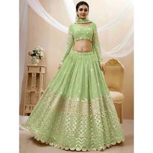 Bridesmaid Dress Pastel Green <b>Sequins</b> Work Georgette Lehenga Choli - Product Image 1
