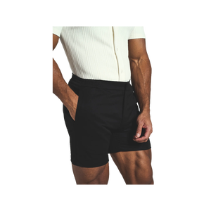 Shorts Bermuda Homme Noir Uni en Coton Décontracté Taille Élastique Mi-Haute avec Poches Respirant Style Tissé - Product Image 3