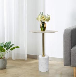 Modern Round Marble Side Table With Brass Stem Indoor Living Room Furniture Decor - Product Image 2