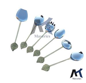 Juego de Cucharas de Té Plateadas de Lujo con Mango de Pluma Dorada, Acabado Espejo, Diseño Moderno, Duradero, Mango Largo para Servir - Product Image 4