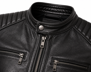 Veste en cuir de luxe pour homme, en cuir véritable et toile, style décontracté streetwear, douce et confortable, style moderne et luxueux - Product Image 3